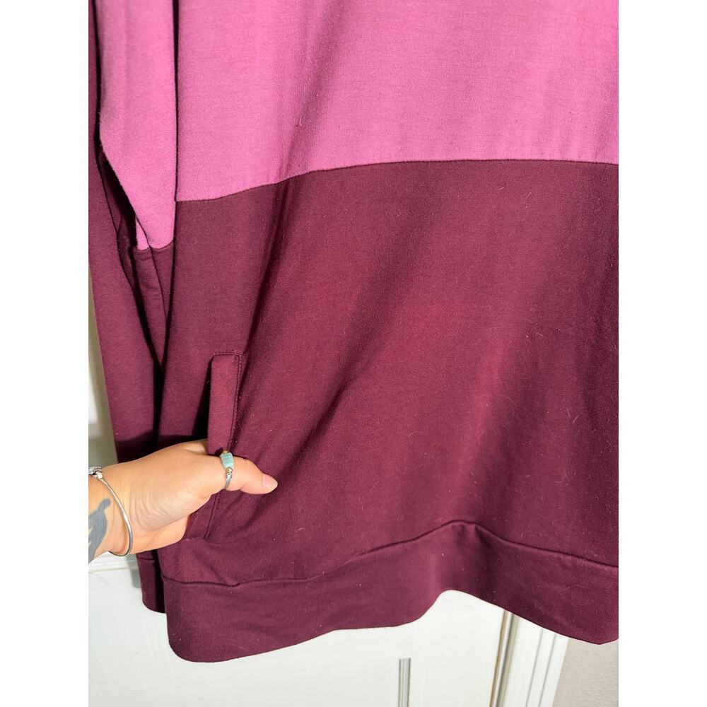 Zelos Color Block Cowl Neck Hoodie Pink Burgundy Pullover Sweatshirt - Large - Picture 3 of 8